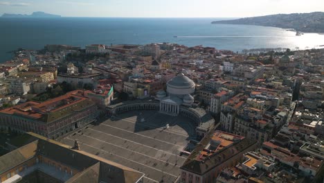 Piazza-del-Plebiscito-in-Naples,-Campania,-Italy---Fixed-Aerial-View