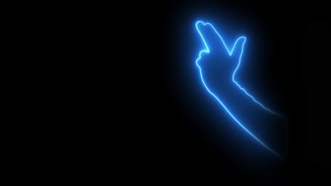 neonlight blue hand gestures a pistol and shoots