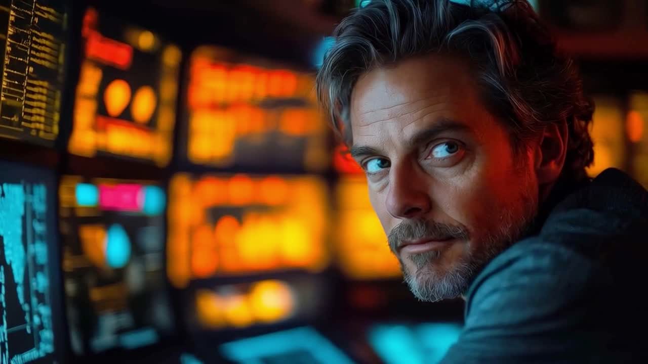 Man working with multiple computer screens displaying data