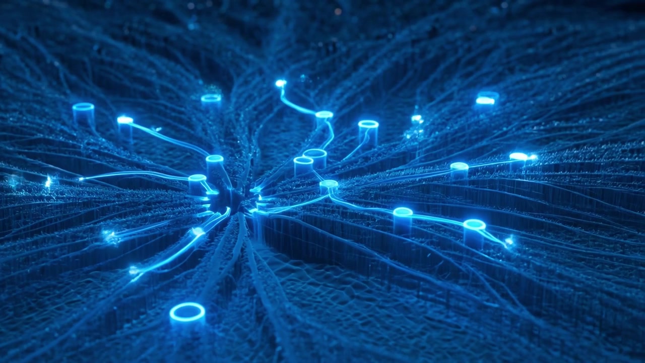 Abstract Digital Network Connecting Glowing Nodes in Blue