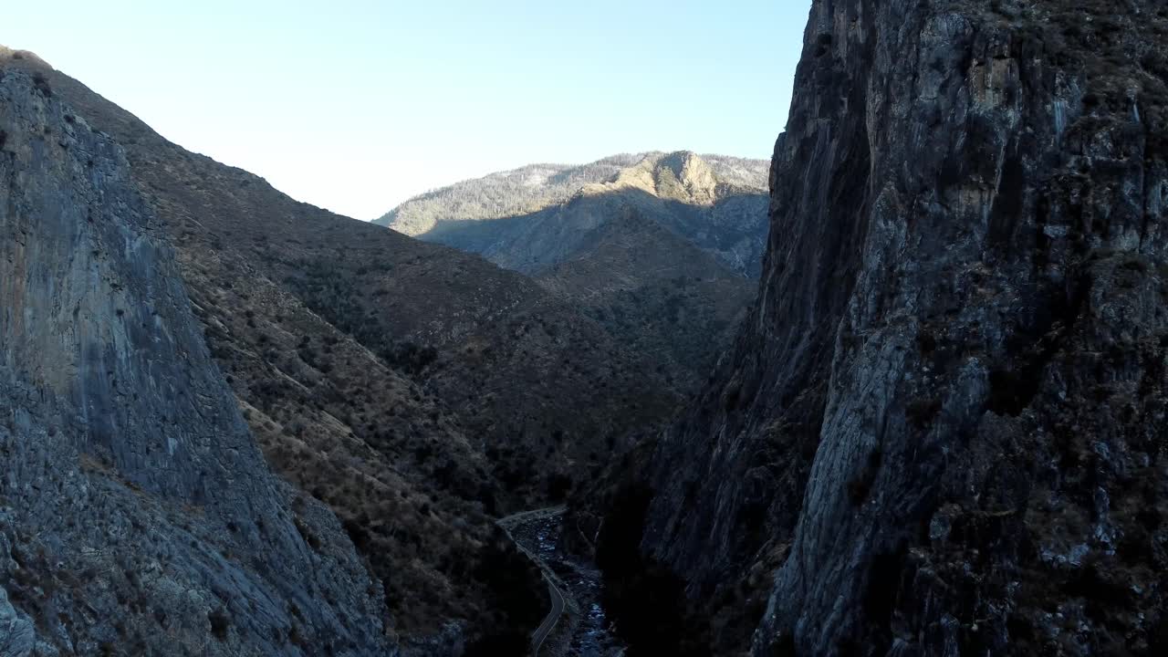 Aerial View of a Mountain Canyon with a River