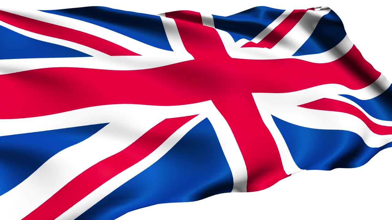 bandera del reino unido con estructura de tela en el viento, con un canal alfa (loopable)