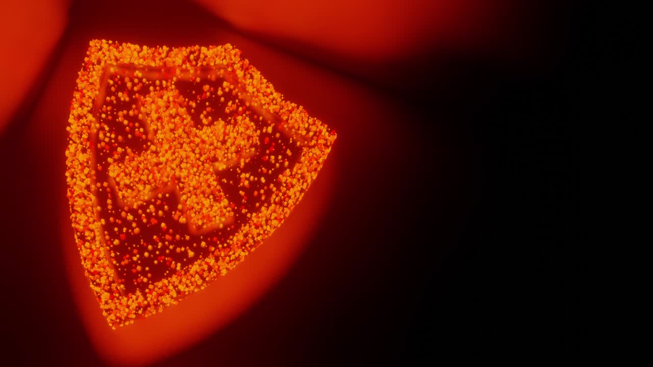 3d 렌더링 큐브 다각형 패턴, 방화벽, 안티바이러스 네트워크 기술, 검은 바탕에 개념 디자인, 복사 공간과 함께 4k 애니메이션