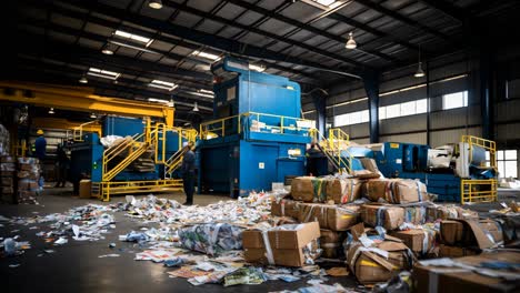 waste recycling facility actively processing materials during daylight