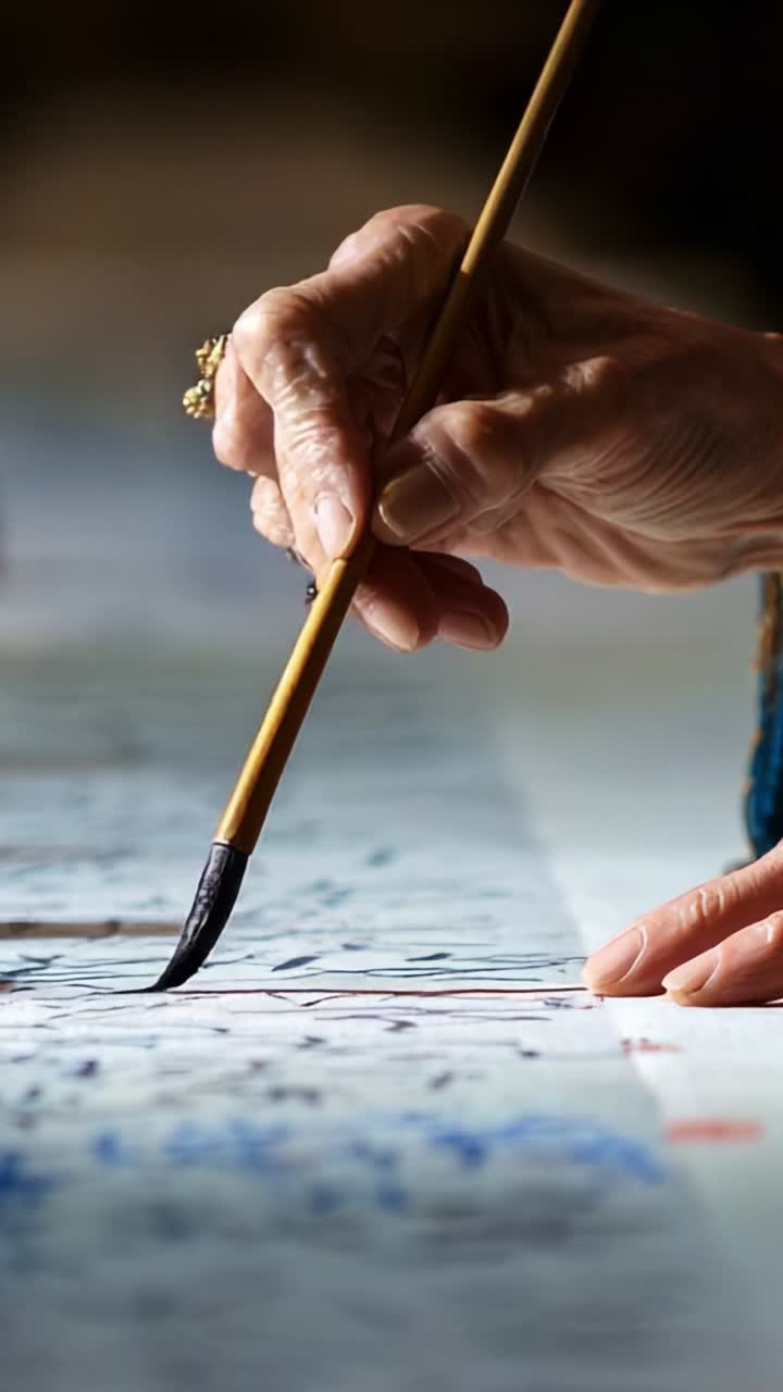 An Elegant Hand in Action: Capturing the Beauty of Artistic Expression with a Brush on Paper, Showcasing Creativity and Detail in Every Stroke of Color