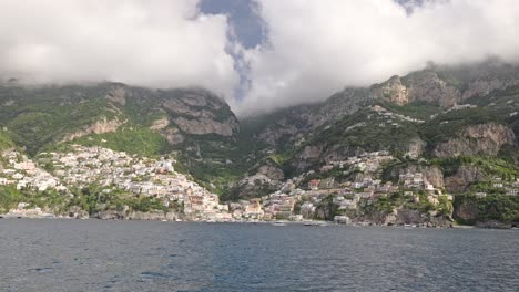 approaching positano by ferry, positano is a touristic town of the amalfi coast in southern italy