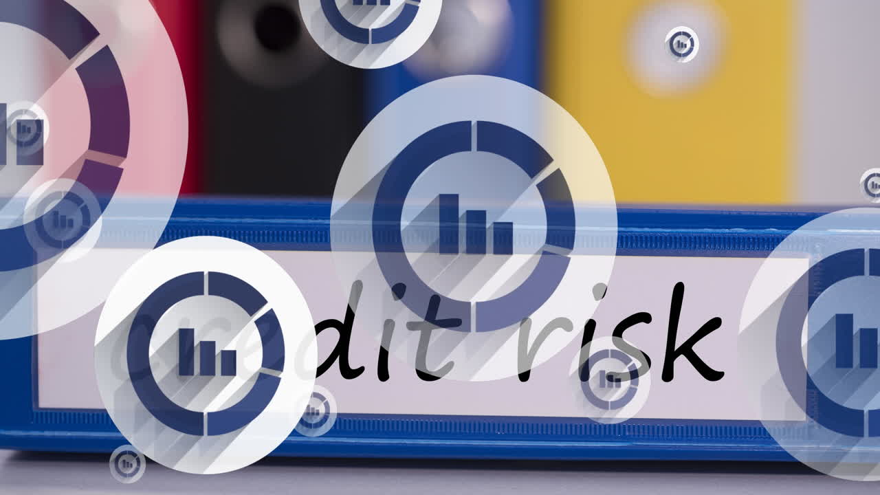 animación de iconos que flotan sobre el encuadernador con riesgo de crédito