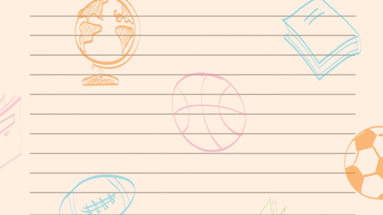 Animation of school items icons moving on white background