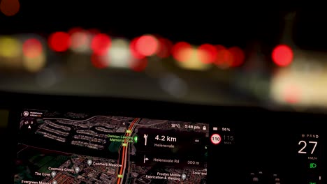 car navigation system during night drive