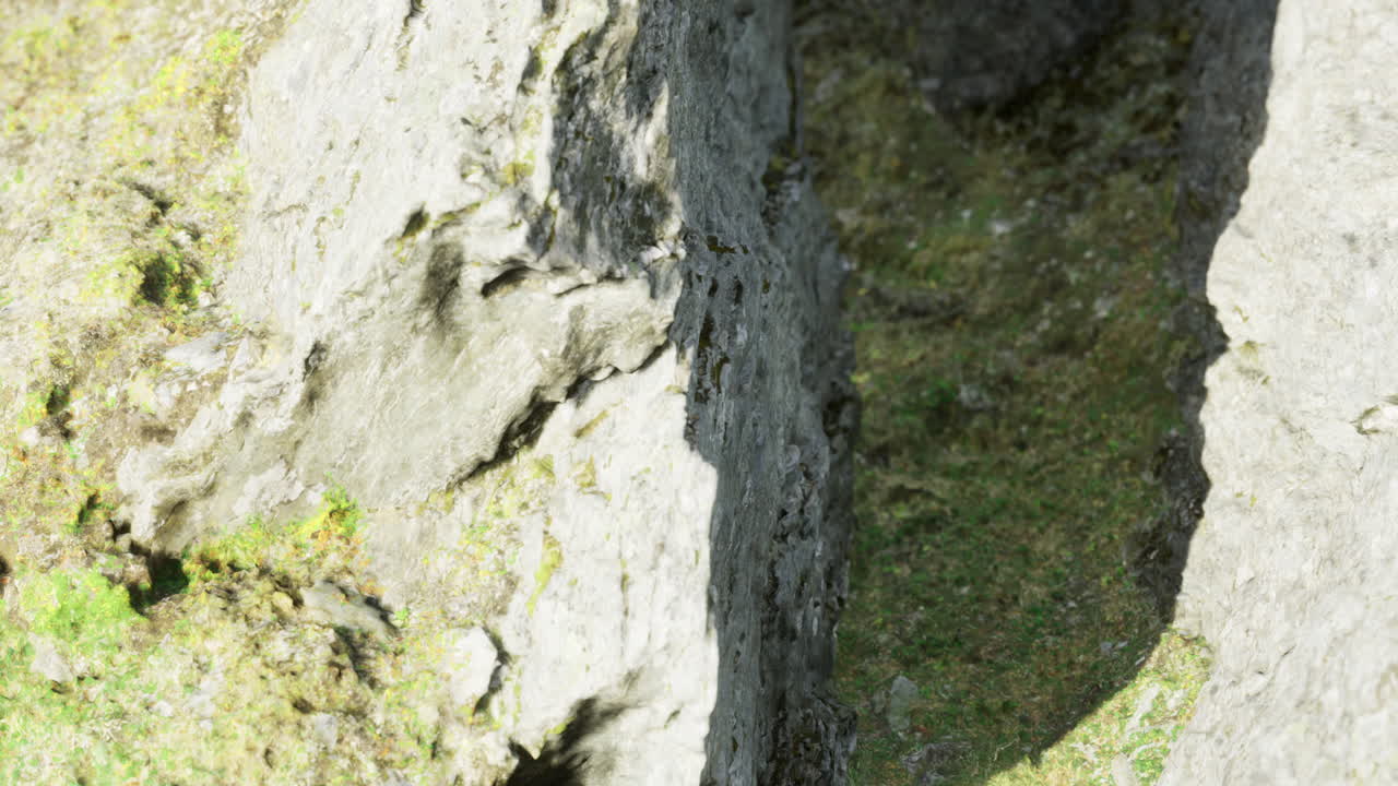 Exploring the hidden crevices of rugged cliffs in a serene nature landscape