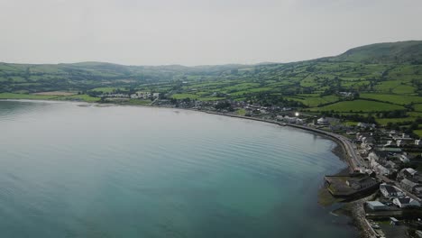 sliding aerial view of stunning scenery on north coast of northern ireland