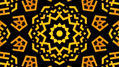 el diseño de movimiento sin fin abstracto de caleidoscopio de oro simétrico en fondo negro. animación de arte de mandala de bucle sin costura de 4k. mandala de oro de lujo y mandala de oro real en fondo negro