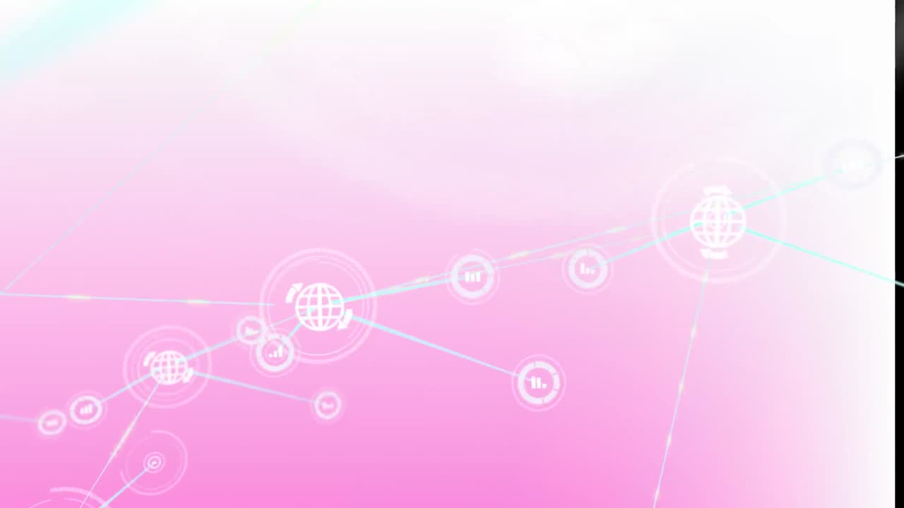 animación de la red de conexiones con iconos sobre fondo azul