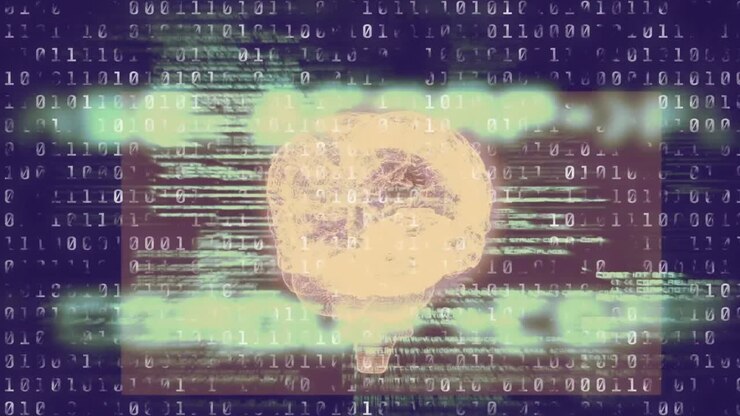 Animatie van hersenen met technologie en gegevensverwerking