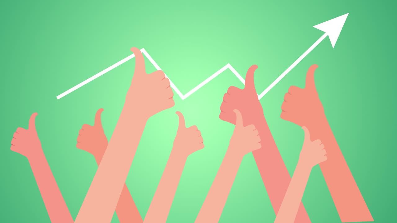 Business people show thumbs up with upward arrow