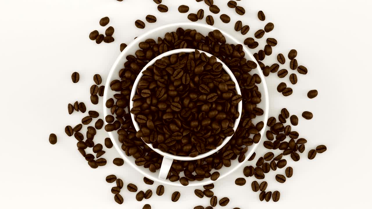 granos de café en una taza girando