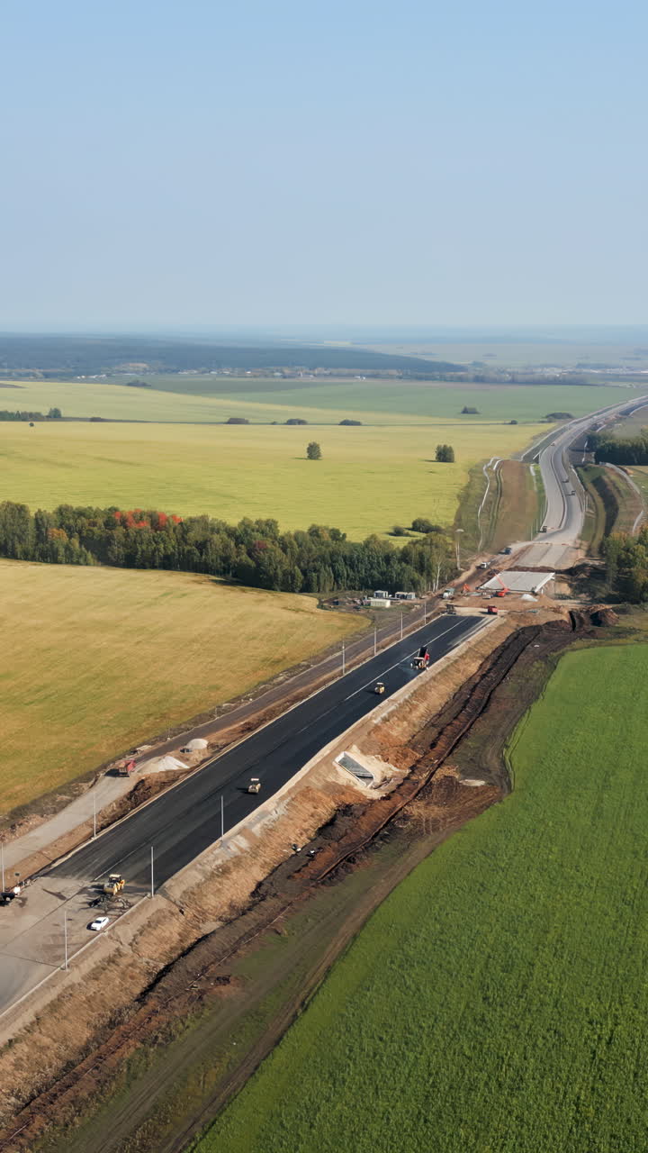 Aerial View of Highway Construction in Rural Area