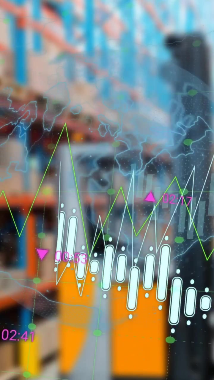 Animación de procesamiento de datos financieros sobre un almacén
