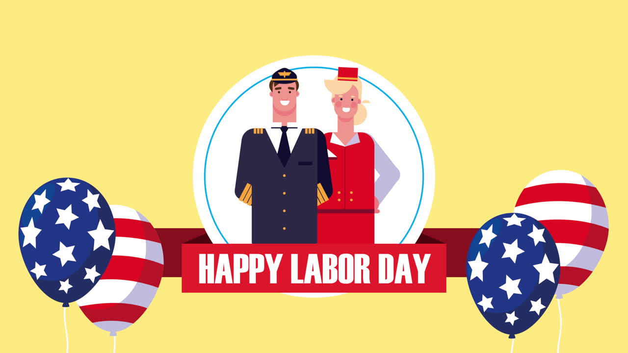 미국 국기와 풍선, 헬, 노동자의 축하 노동의 날