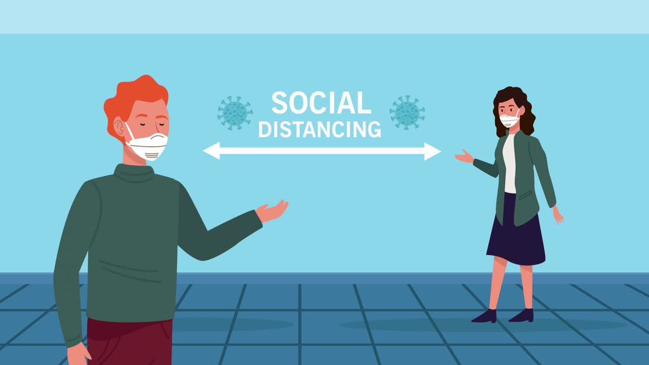 couple wearing medical masks with social distance
