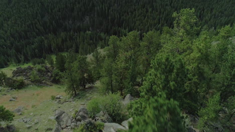 Low-sweeping-aerial-over-cliff-of-canyon-in-the-Bighorn-Mountains-of-Wyoming