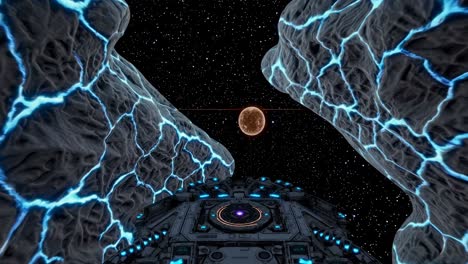 spaceship exploring a cosmic galaxy