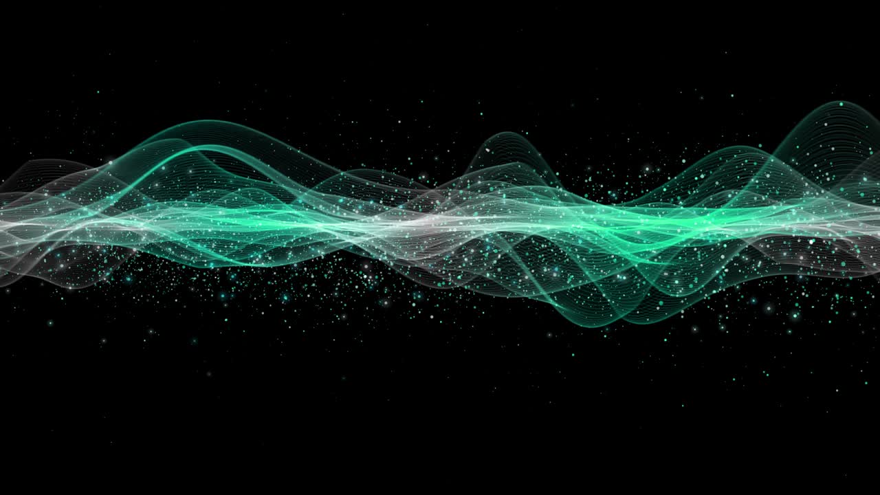 파동 물체와 반이는 입자를 느린 동작으로 가진 미래의 애니메이션, 4096x2304 루프 4k