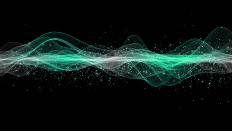 animación futurista con objeto de onda y partículas de brillo en cámara lenta, 4096x2304 bucle 4k
