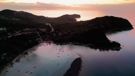 aerial view of tropical sunset beach