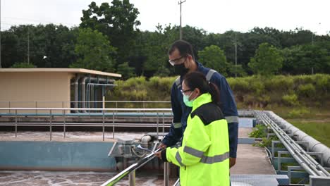 environmental engineers work at wastewater treatment plants