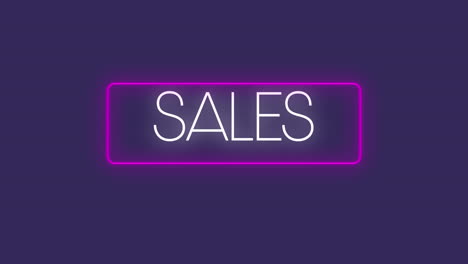 animation of neon sale text in frame on purple background