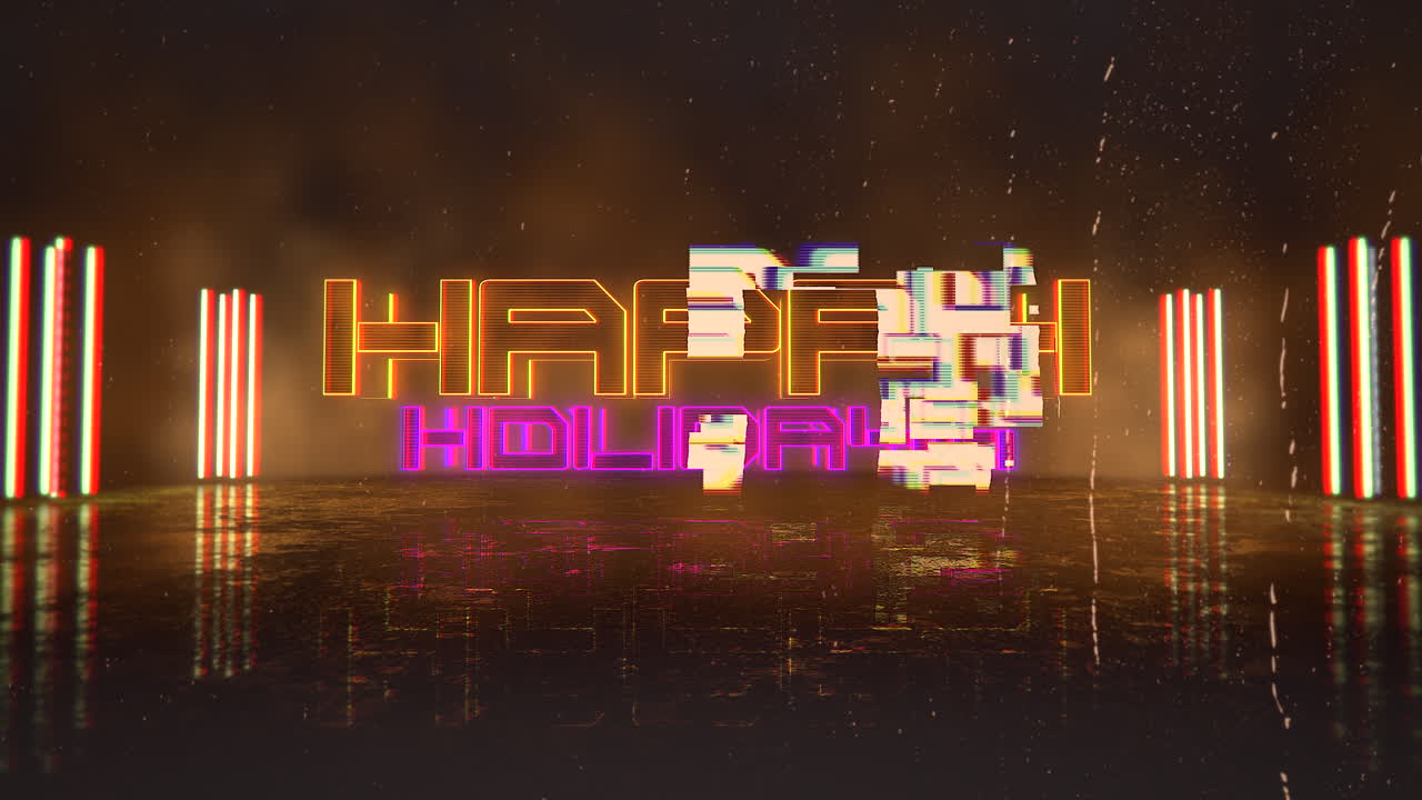 brillo de neón: felices fiestas en medio de la lluvia en el paisaje urbano