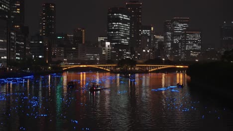 Okawa-River-during-Tanabata-Star-Festival-in-Summer,-Osaka-Japan