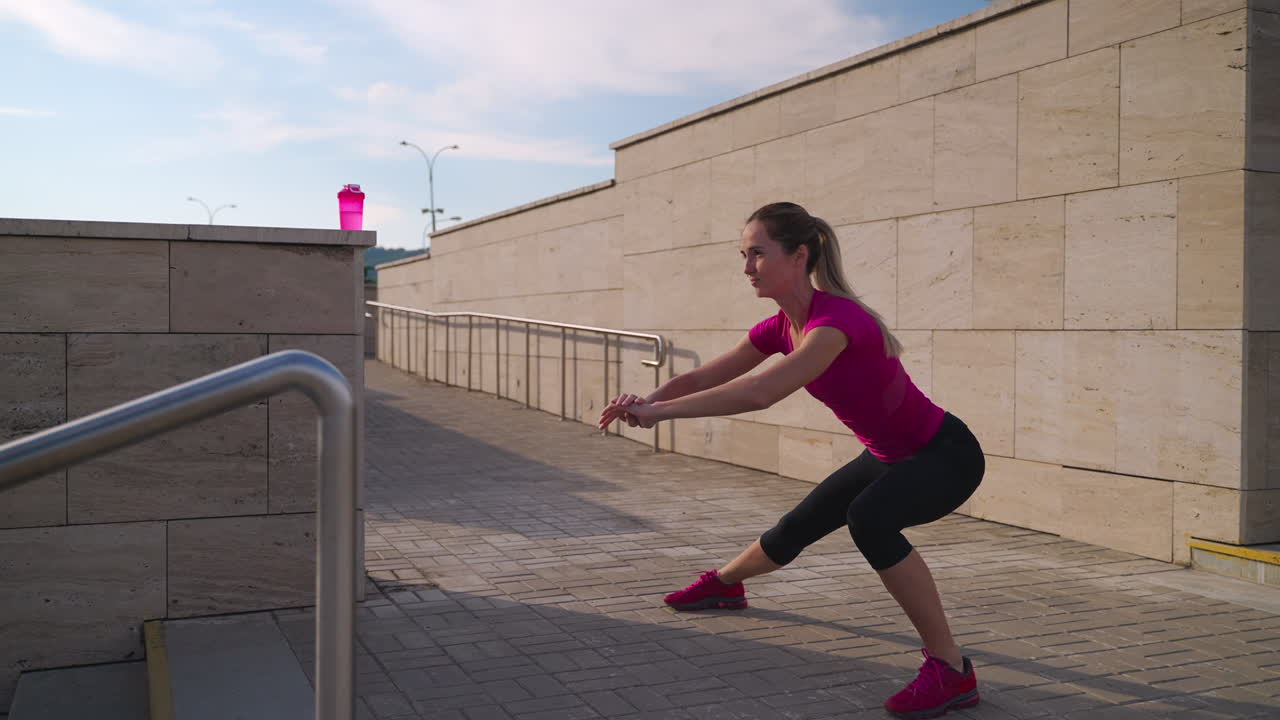 mujer estirándose al aire libre
