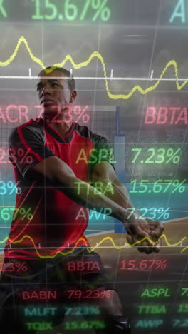 animación del procesamiento de datos sobre un jugador de voleibol masculino en acción en un estadio deportivo