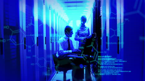 animation of data processing over diverse it technicians by computer servers