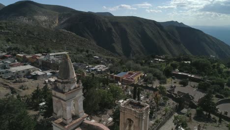 aerial shot of the chapel of guadalupe in real de catorce, san luis potosi mexico