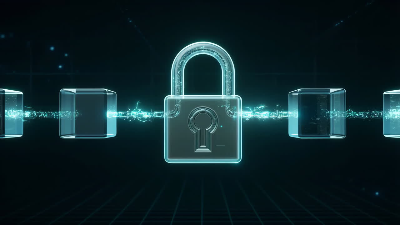 Digital Security and Blockchain Concept with Padlock and Connected Blocks