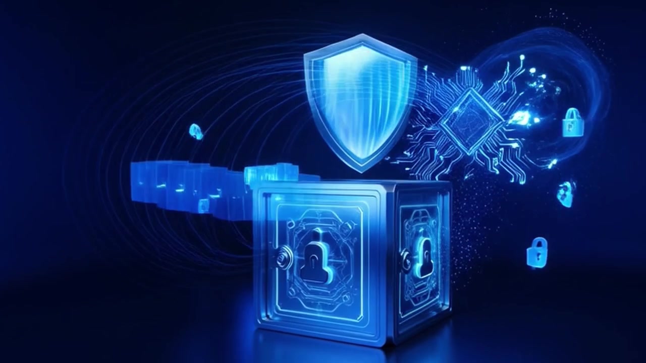 Digital Security Concept with Glowing Safe and Circuitry