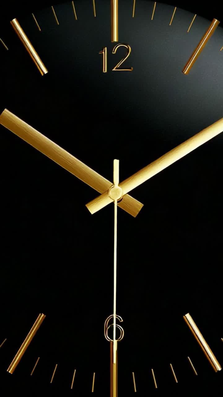 Primo piano di un sofisticato orologio da parete nero con eleganti lancette dorate per ore e minuti, che mette in risalto gli elementi di design senza tempo e l'estetica minimalista in un ambiente con sfondo scuro