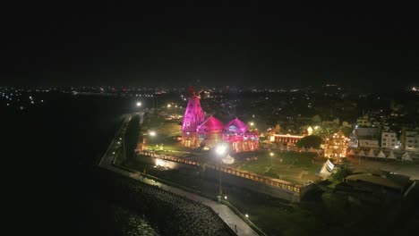 aerial view of illuminated temple at night