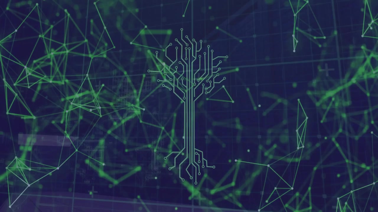 Animated Circuit Board Tree Forming in a Digital Network