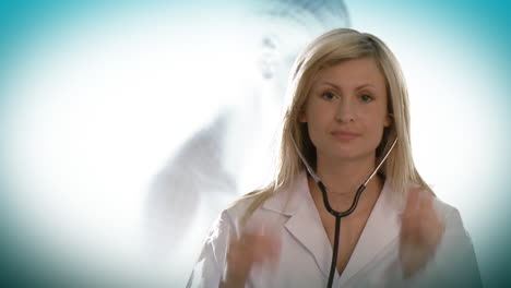 woman doctor using her stethoscope