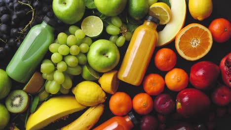 various healthy fruits and vegetables formed in rainbow composition