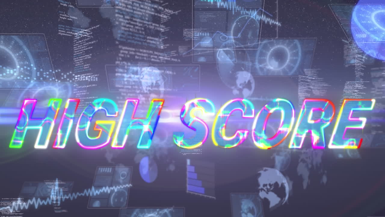 Animation of high score text over scope scanning and data processing