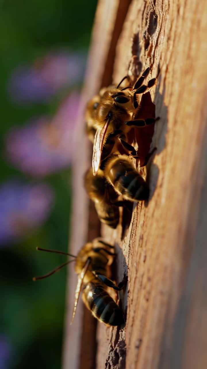Honeybees Entering Beehive