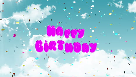 feliz cumpleaños escrito en el cielo azul con nubes
