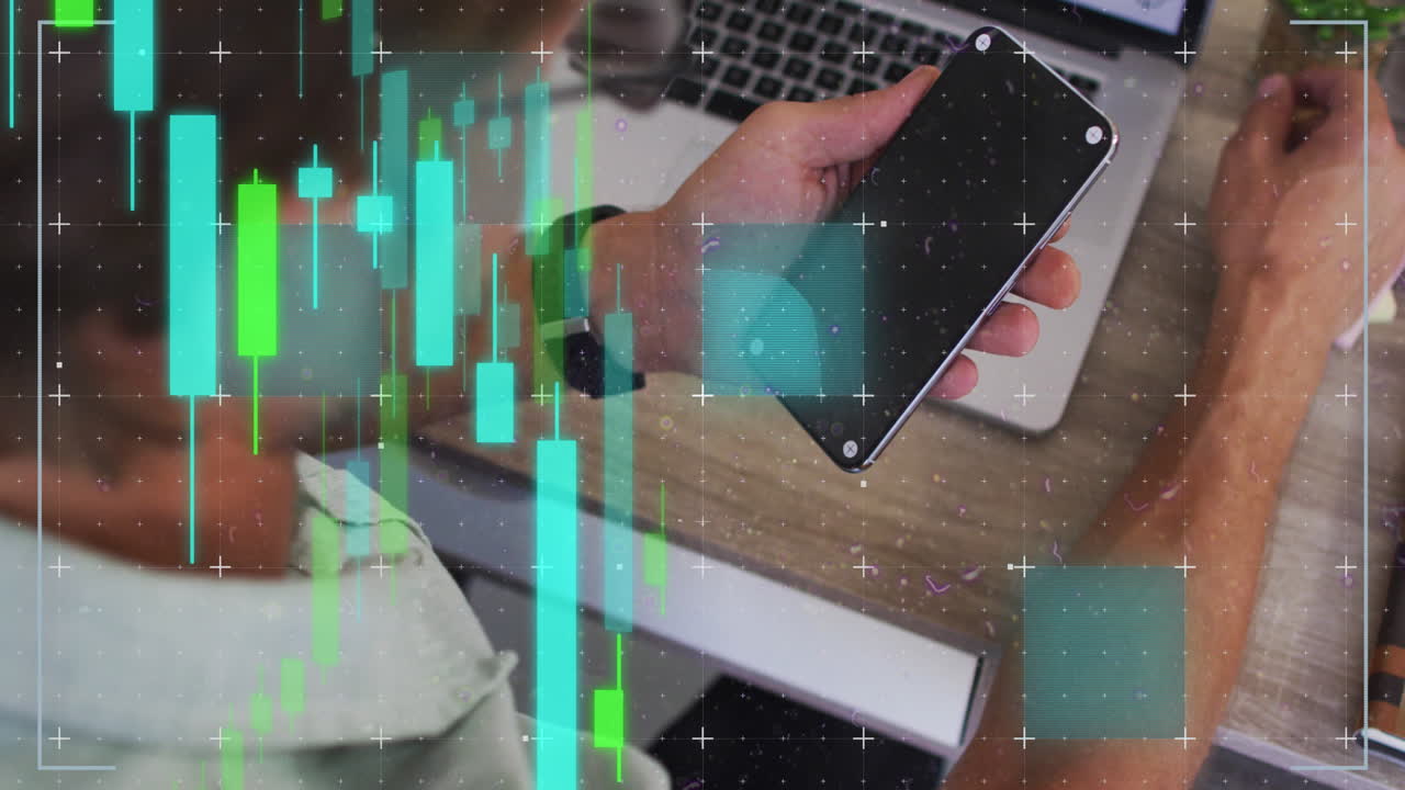 animación del procesamiento de datos sobre el hombre utilizando un teléfono inteligente