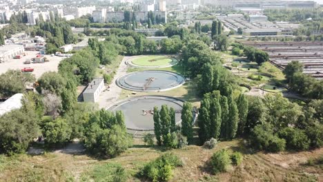 wide aerial of water purification circle, clean drinking water.