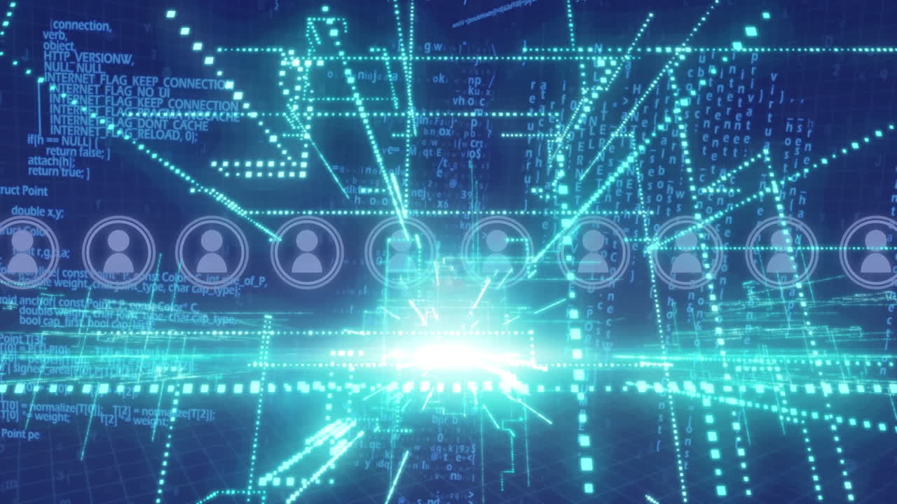 파란색 배경 위의 데이터 처리 애니메이션